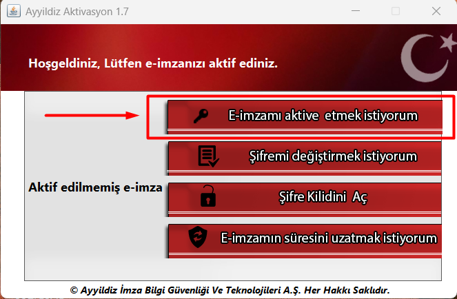 E‑İmzamı aktive etmek istiyorum butonu