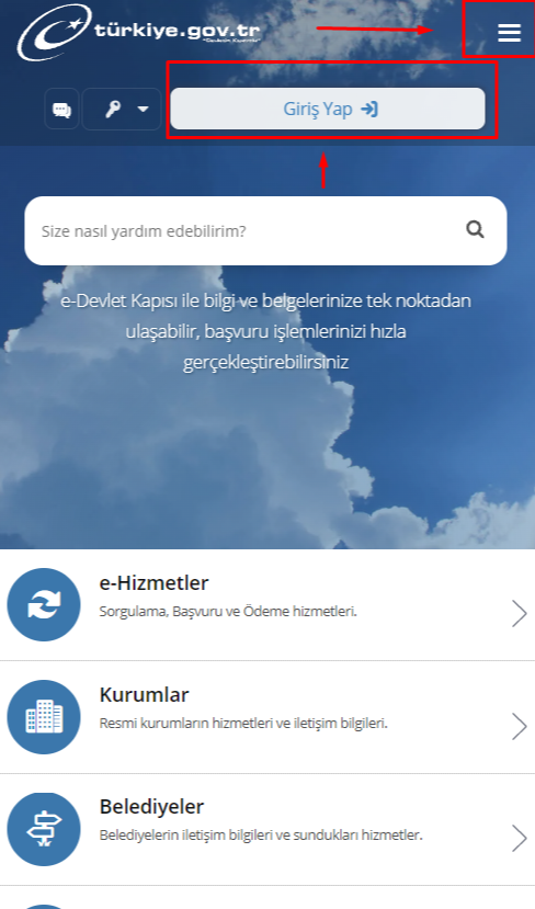 e-Devlet giriş ekranı - Telefon