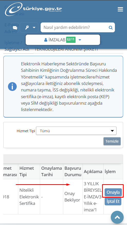 Başvuru listesi ve onayla - Telefon