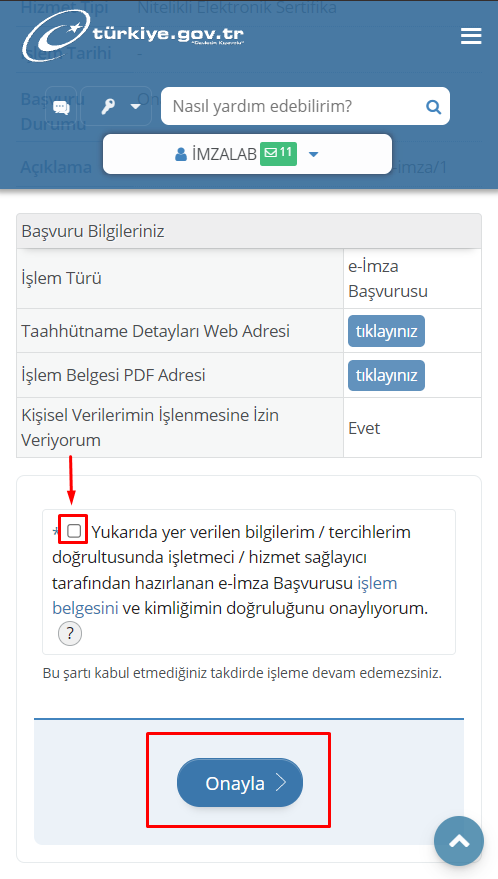 Onay kutucuğu ve onayla - Telefon