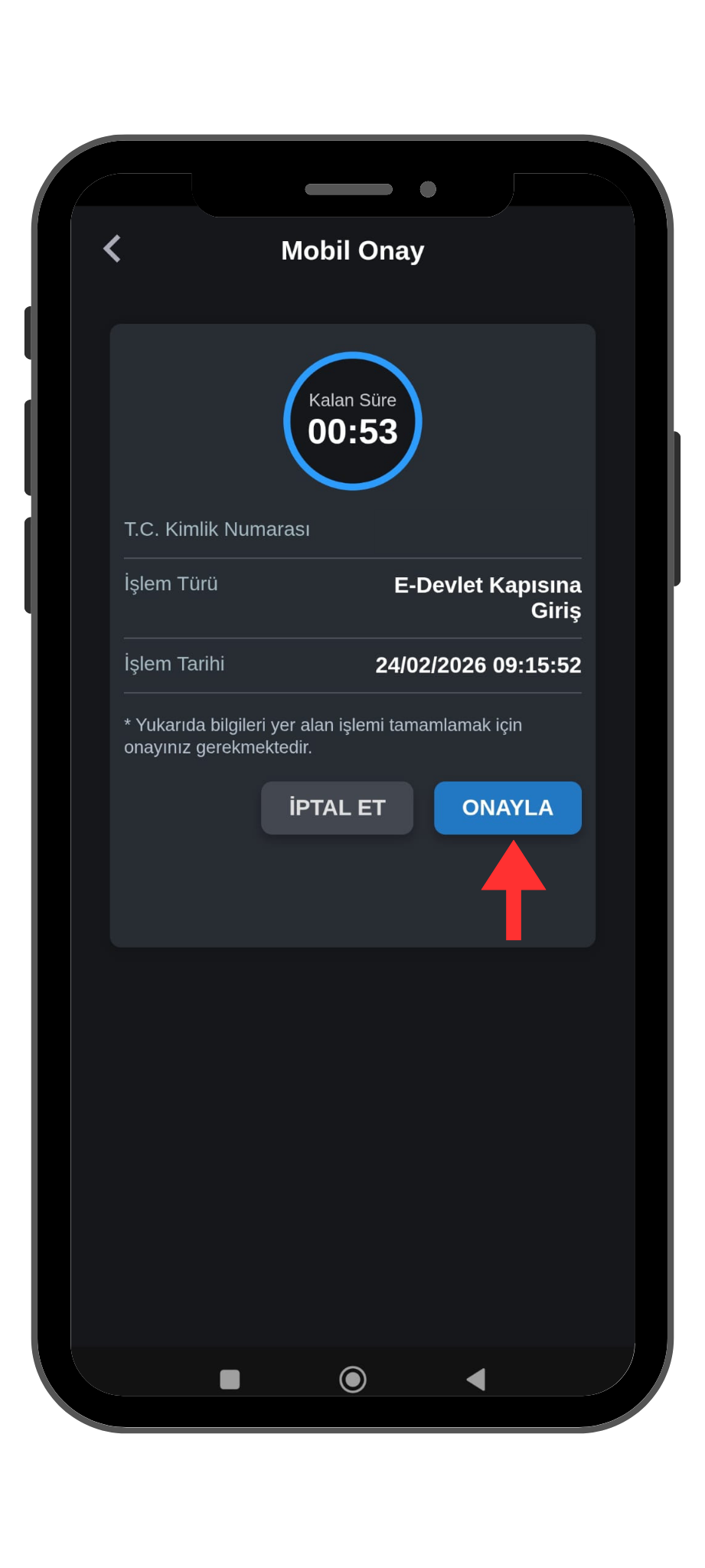 Mobil onay bildirimi onaylama