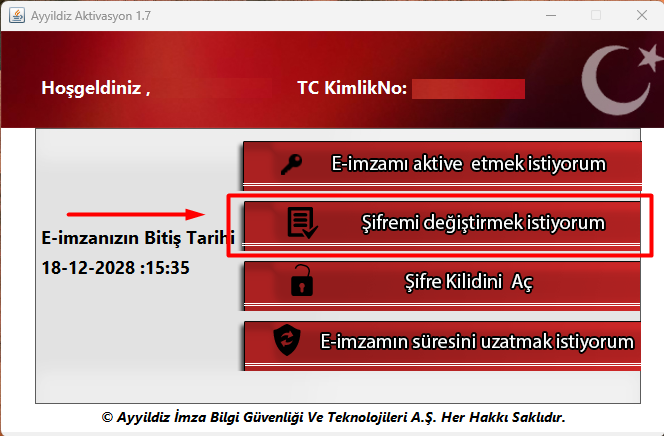 PIN şifre değiştirme adım 2